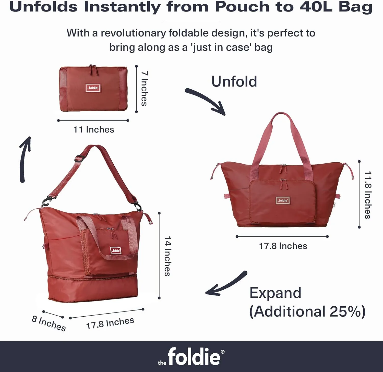 Foldable Travel Tote Bag for Women - 40L Weekender Bag with Multiple Pockets - Carry On Personal Item Travel Bag