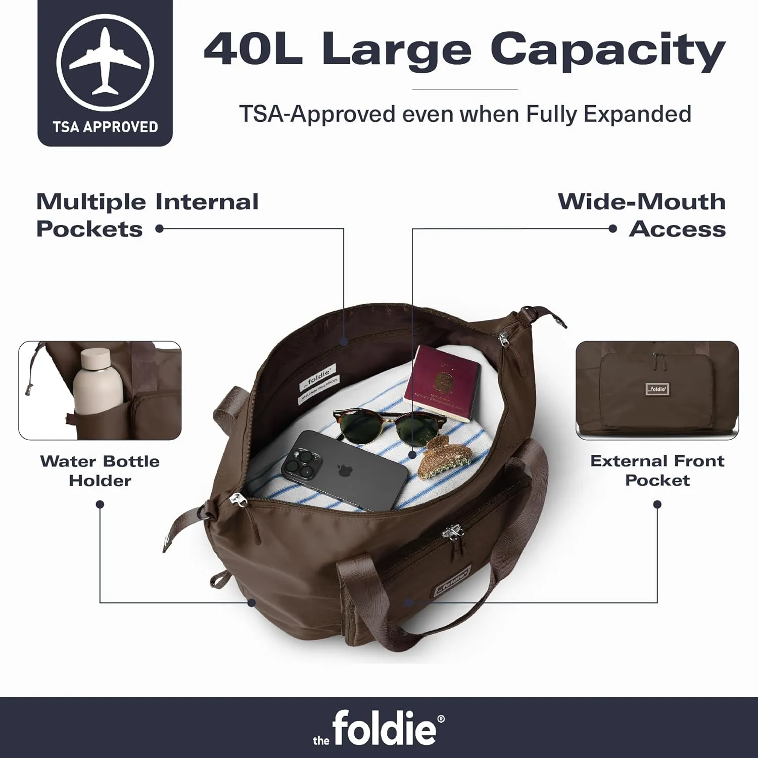Foldable Travel Tote Bag for Women - 40L Weekender Bag with Multiple Pockets - Carry On Personal Item Travel Bag