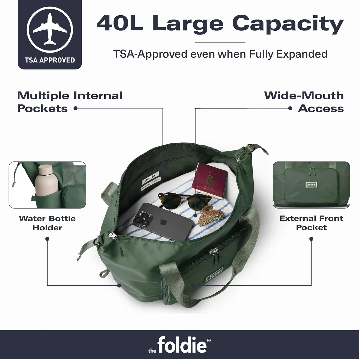 Foldable Travel Tote Bag for Women - 40L Weekender Bag with Multiple Pockets - Carry On Personal Item Travel Bag