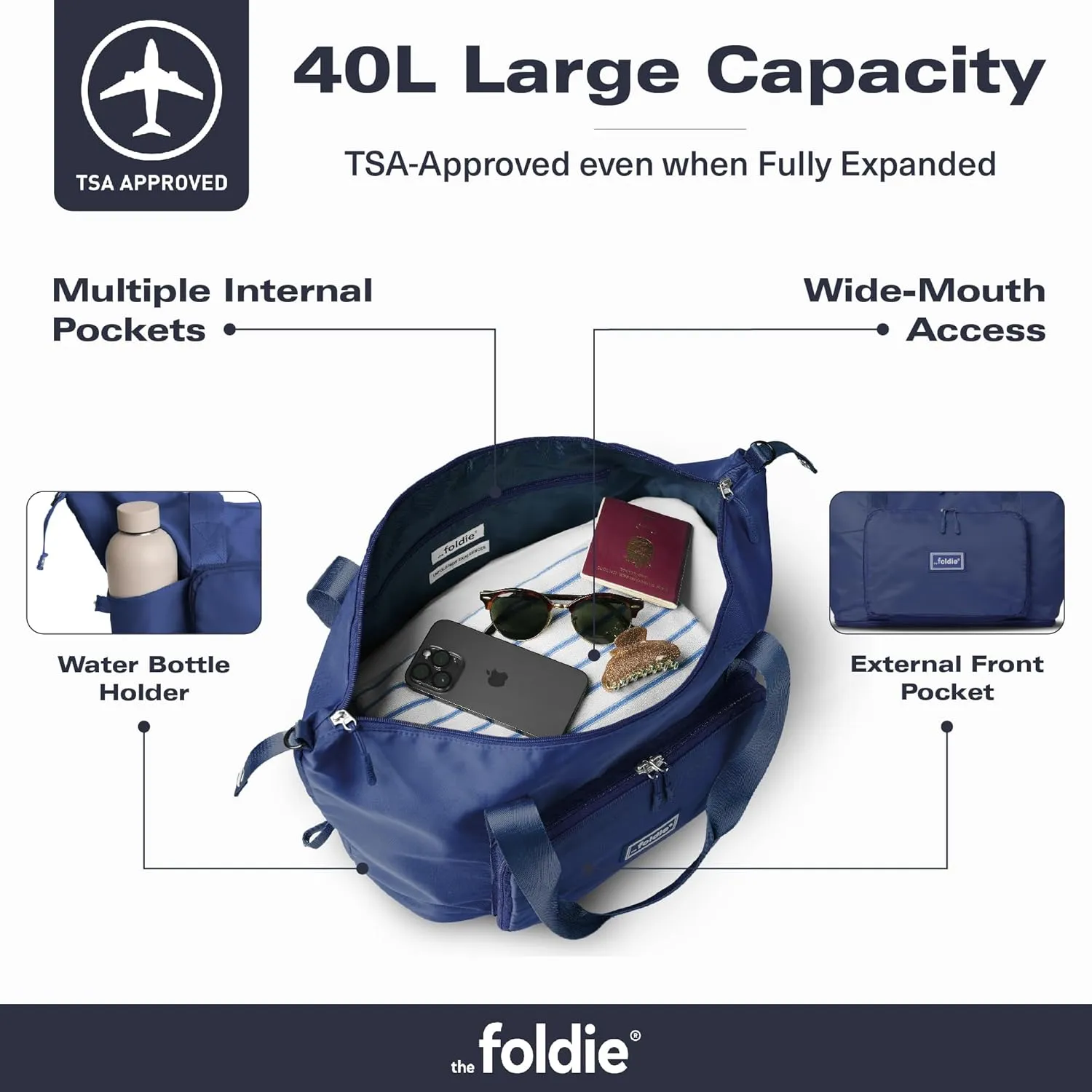 Foldable Travel Tote Bag for Women - 40L Weekender Bag with Multiple Pockets - Carry On Personal Item Travel Bag