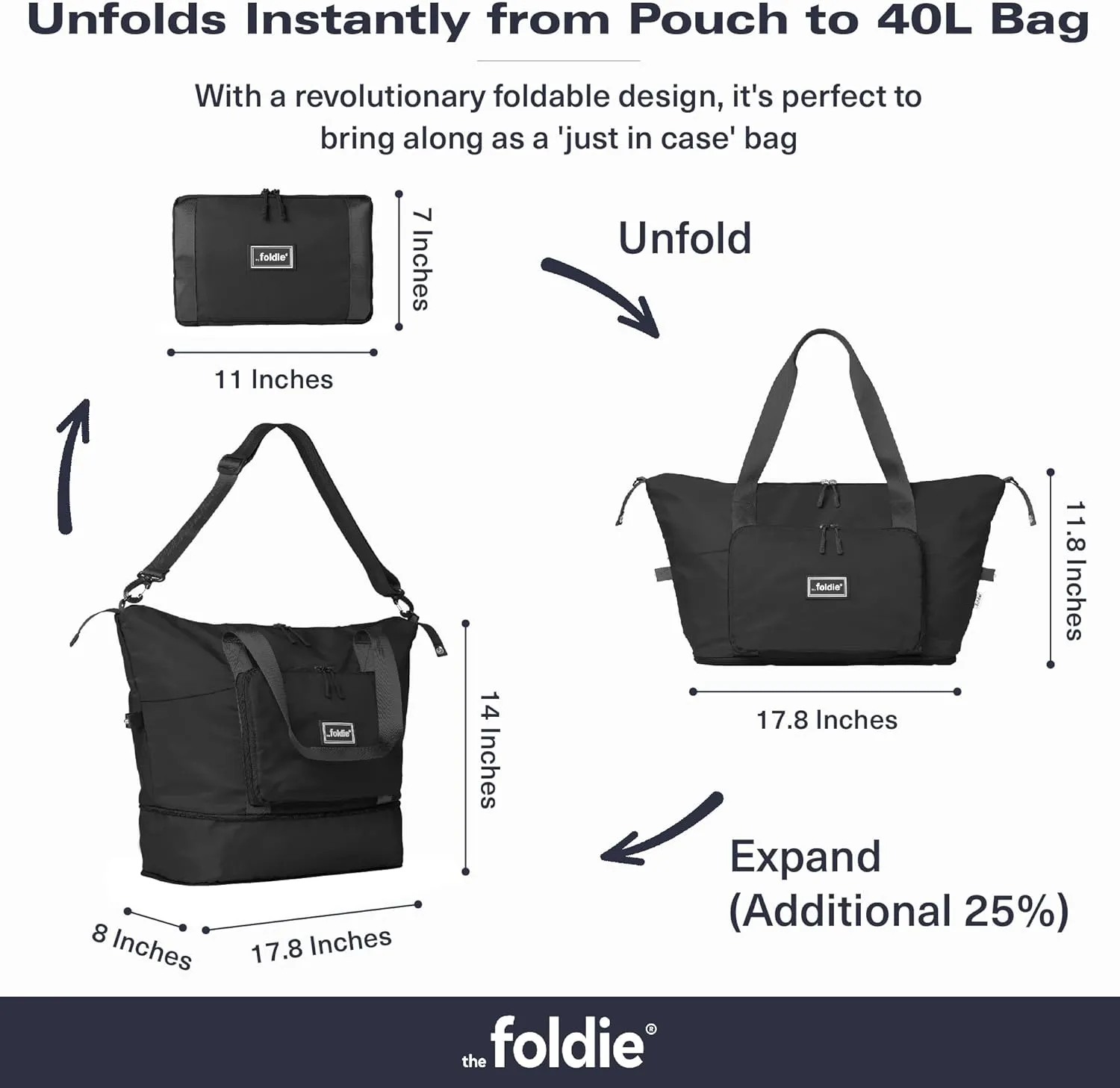 Foldable Travel Tote Bag for Women - 40L Weekender Bag with Multiple Pockets - Carry On Personal Item Travel Bag