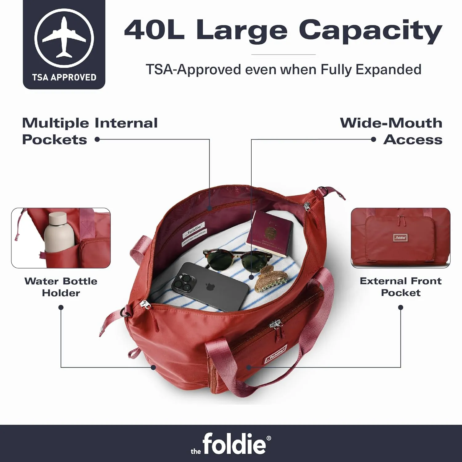 Foldable Travel Tote Bag for Women - 40L Weekender Bag with Multiple Pockets - Carry On Personal Item Travel Bag