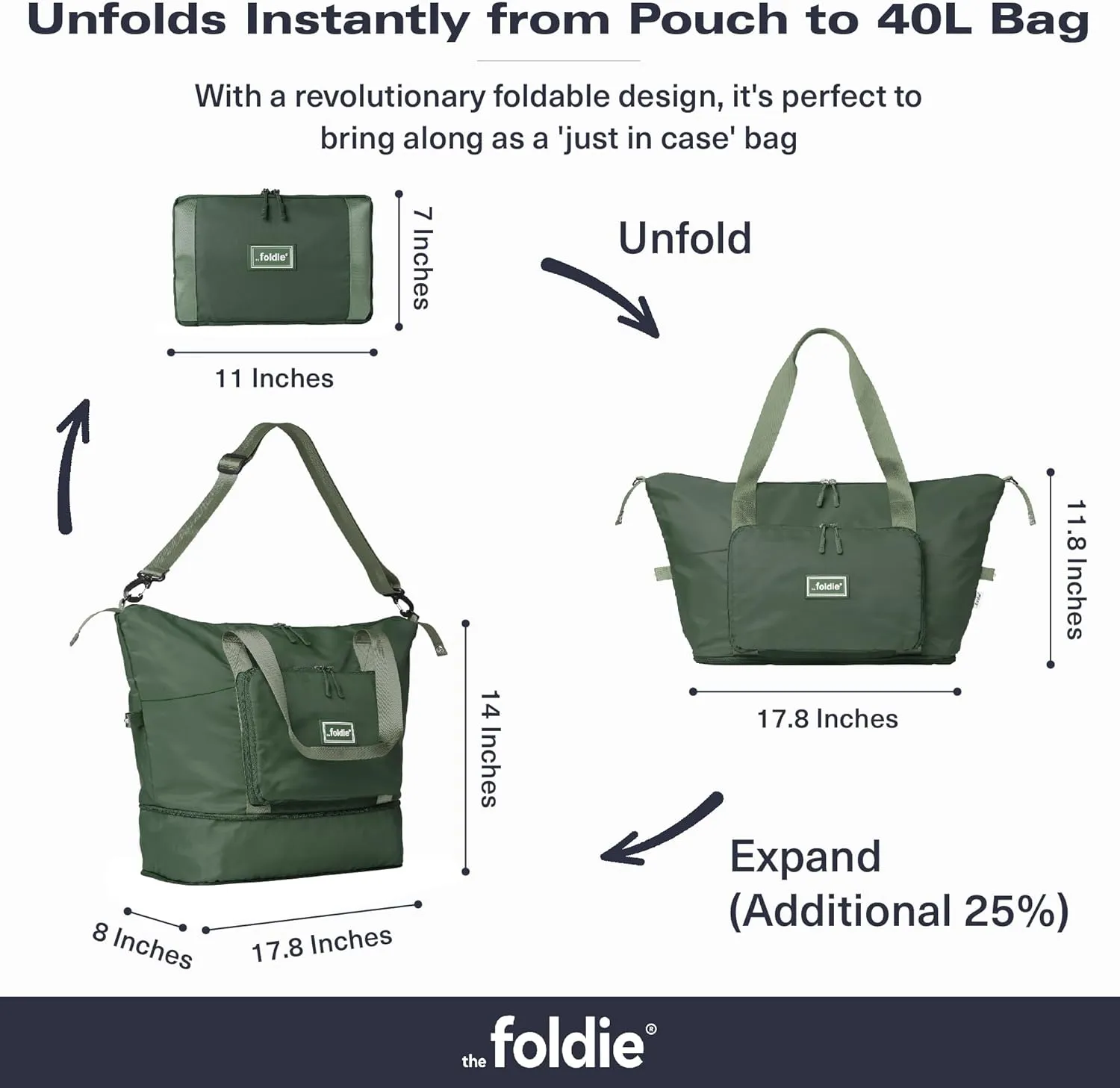 Foldable Travel Tote Bag for Women - 40L Weekender Bag with Multiple Pockets - Carry On Personal Item Travel Bag