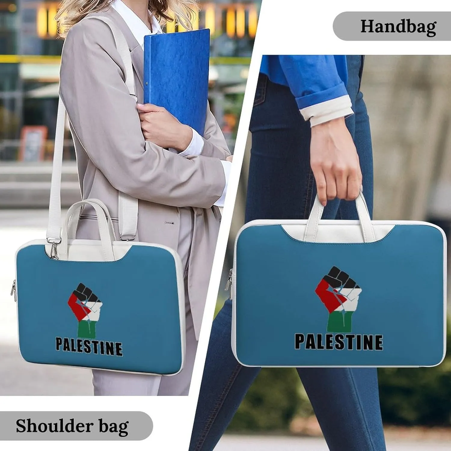 Free Palestine Palestinian Flag Leather Bag Laptop Case Slim Water Resistant Computer Bags with Handle Briefcase for Work