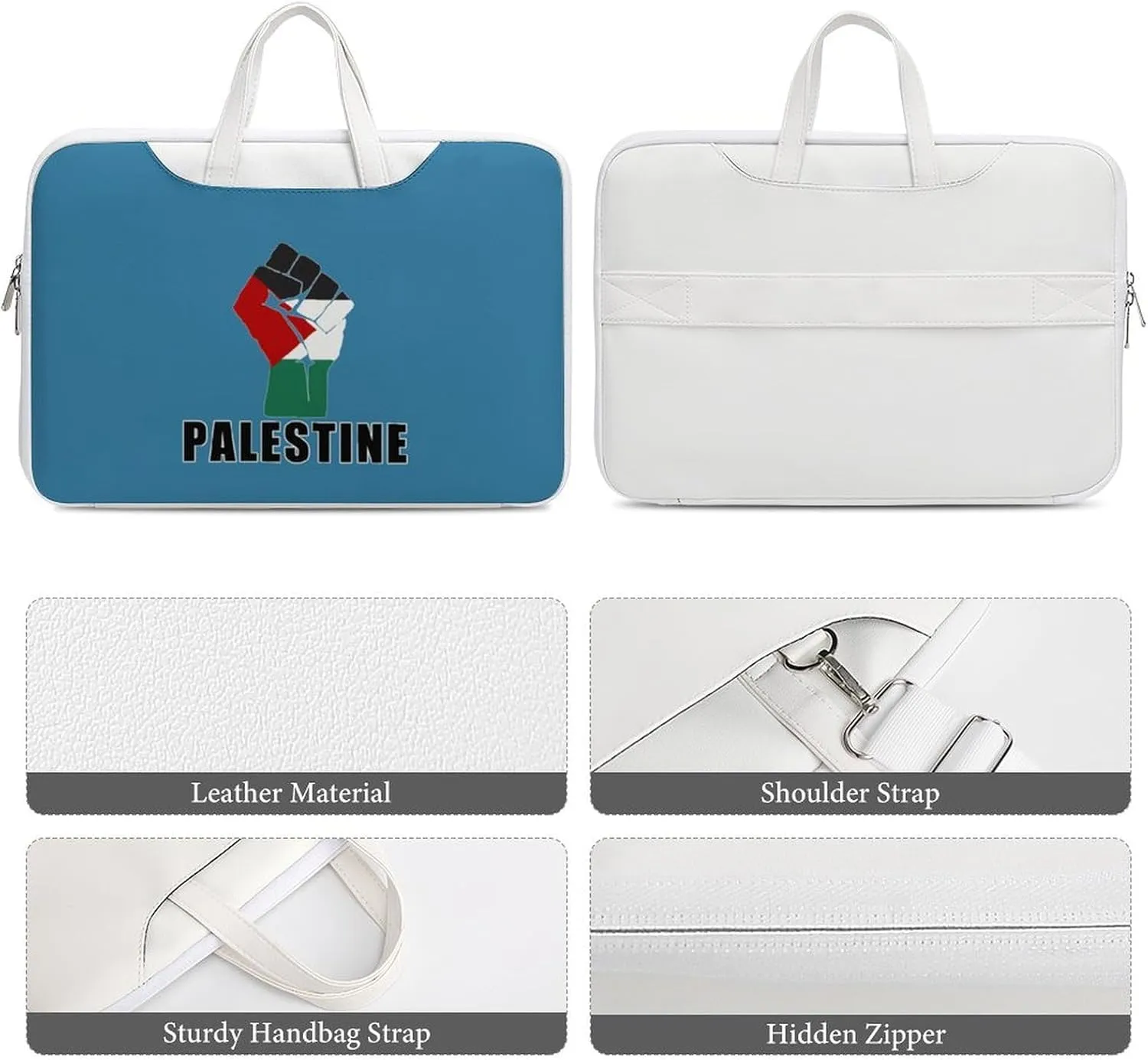 Free Palestine Palestinian Flag Leather Bag Laptop Case Slim Water Resistant Computer Bags with Handle Briefcase for Work