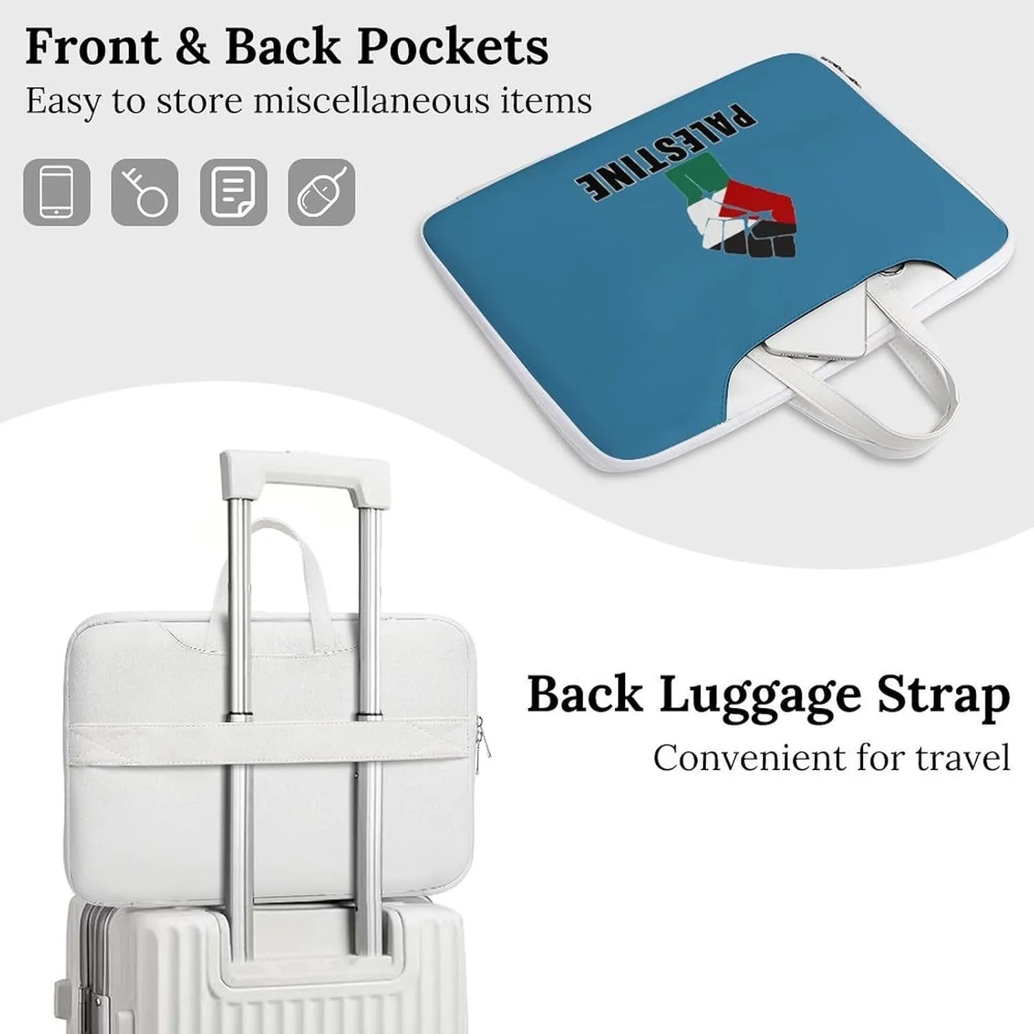 Free Palestine Palestinian Flag Leather Bag Laptop Case Slim Water Resistant Computer Bags with Handle Briefcase for Work
