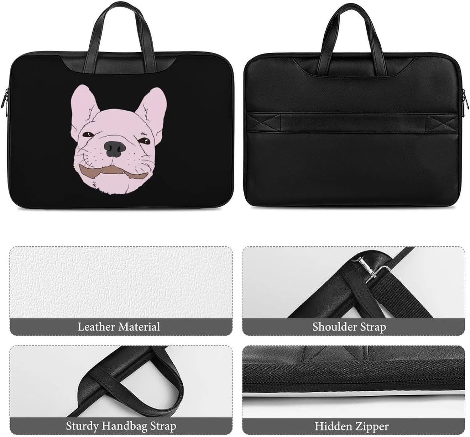 French Bull Dog Leather Bag Laptop Case Slim Water Resistant Computer Bags with Handle Briefcase for Work