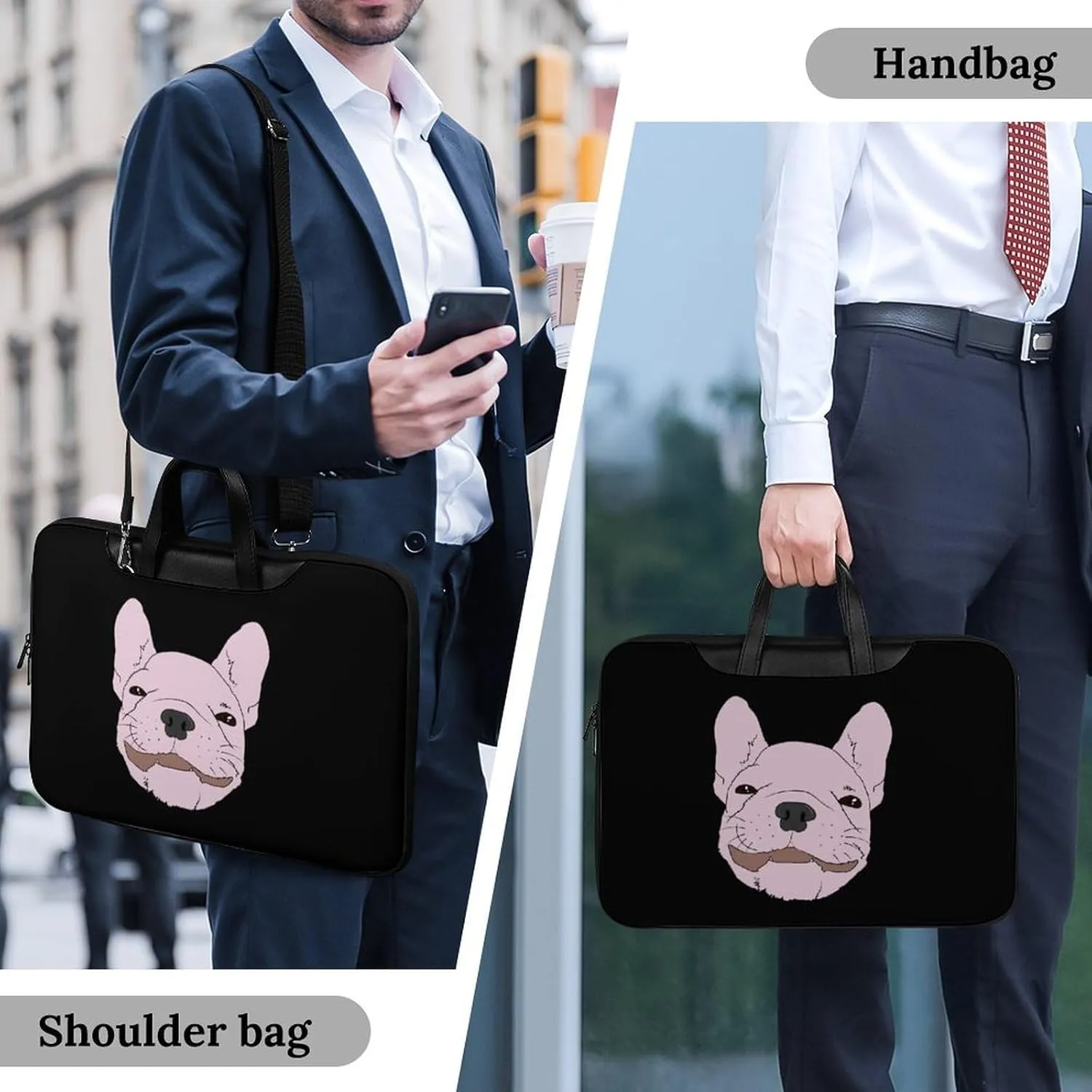 French Bull Dog Leather Bag Laptop Case Slim Water Resistant Computer Bags with Handle Briefcase for Work