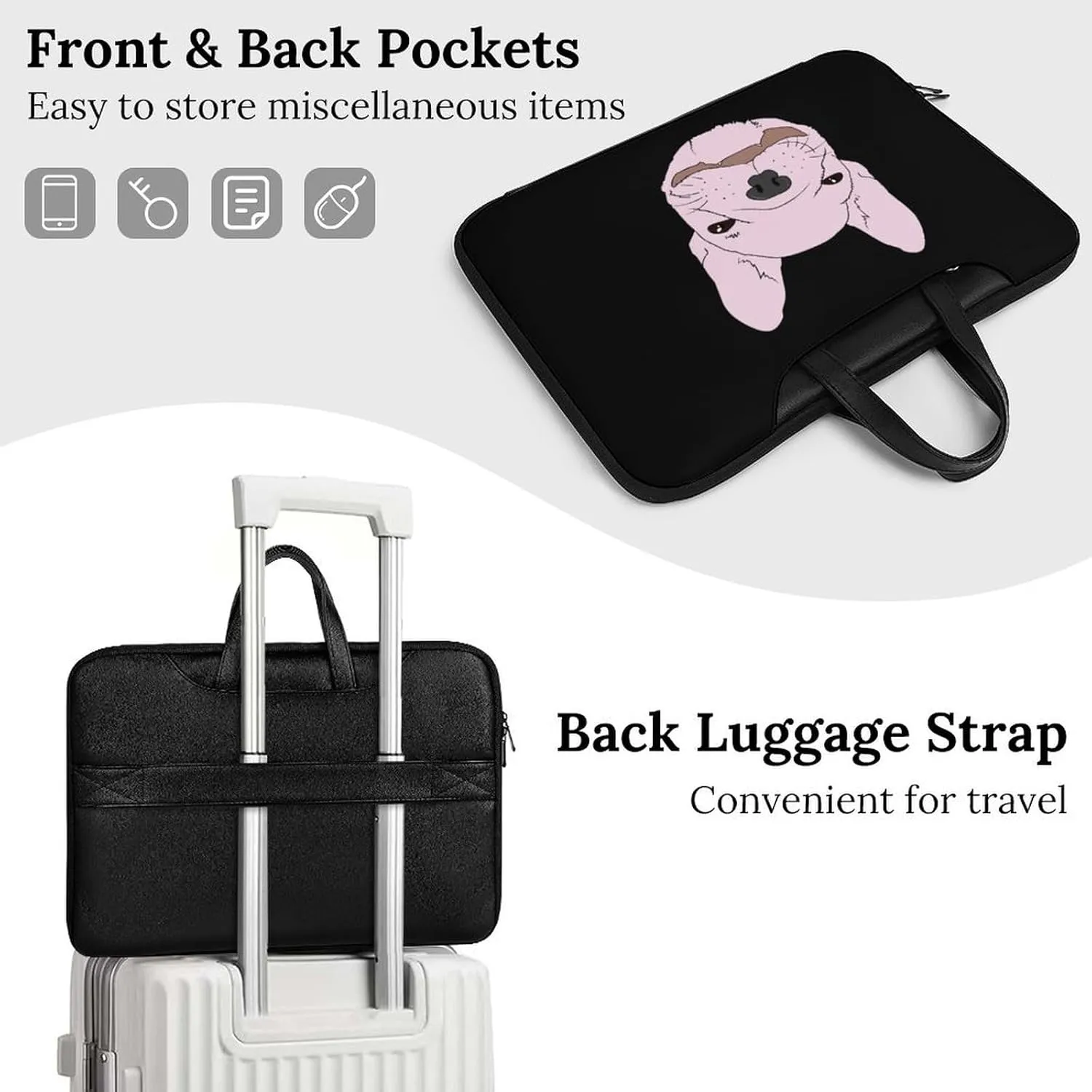 French Bull Dog Leather Bag Laptop Case Slim Water Resistant Computer Bags with Handle Briefcase for Work