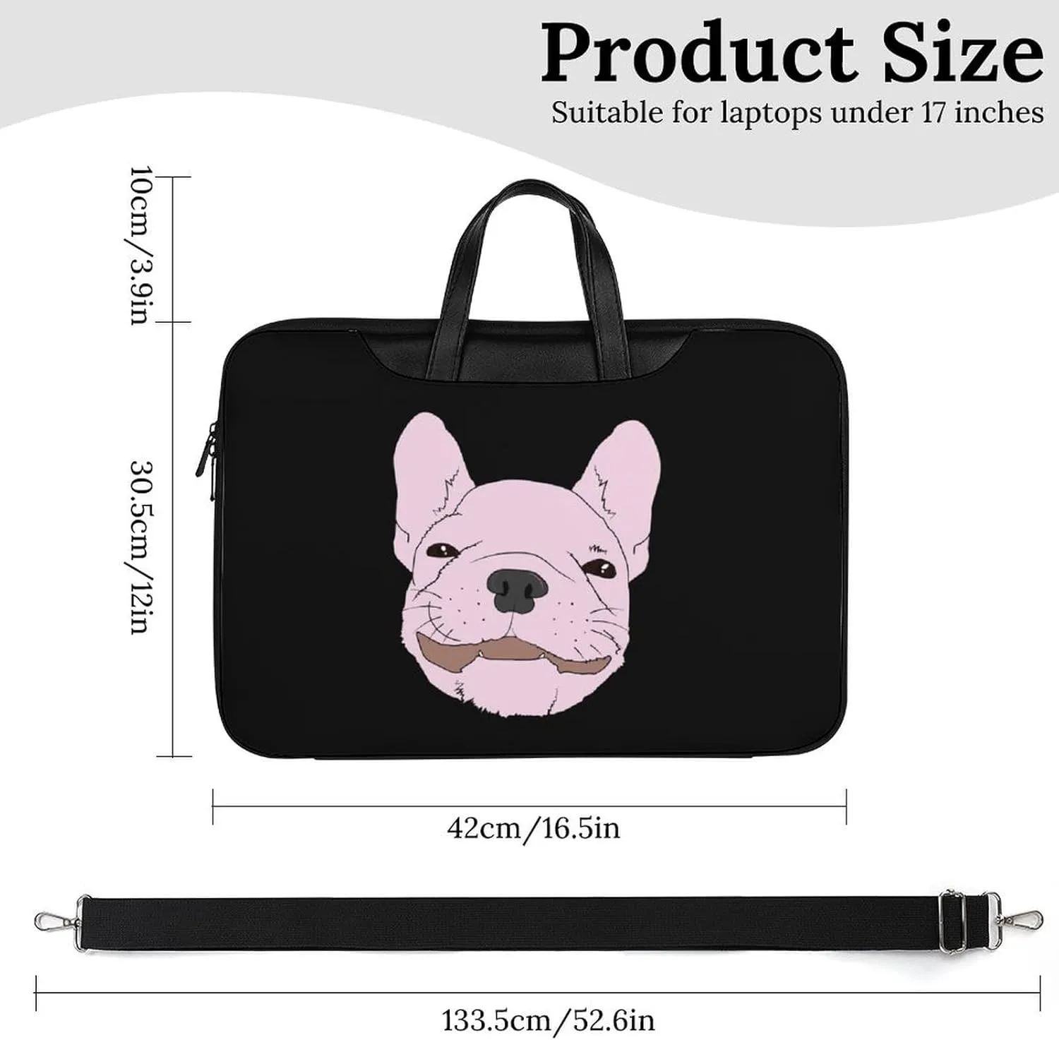 French Bull Dog Leather Bag Laptop Case Slim Water Resistant Computer Bags with Handle Briefcase for Work