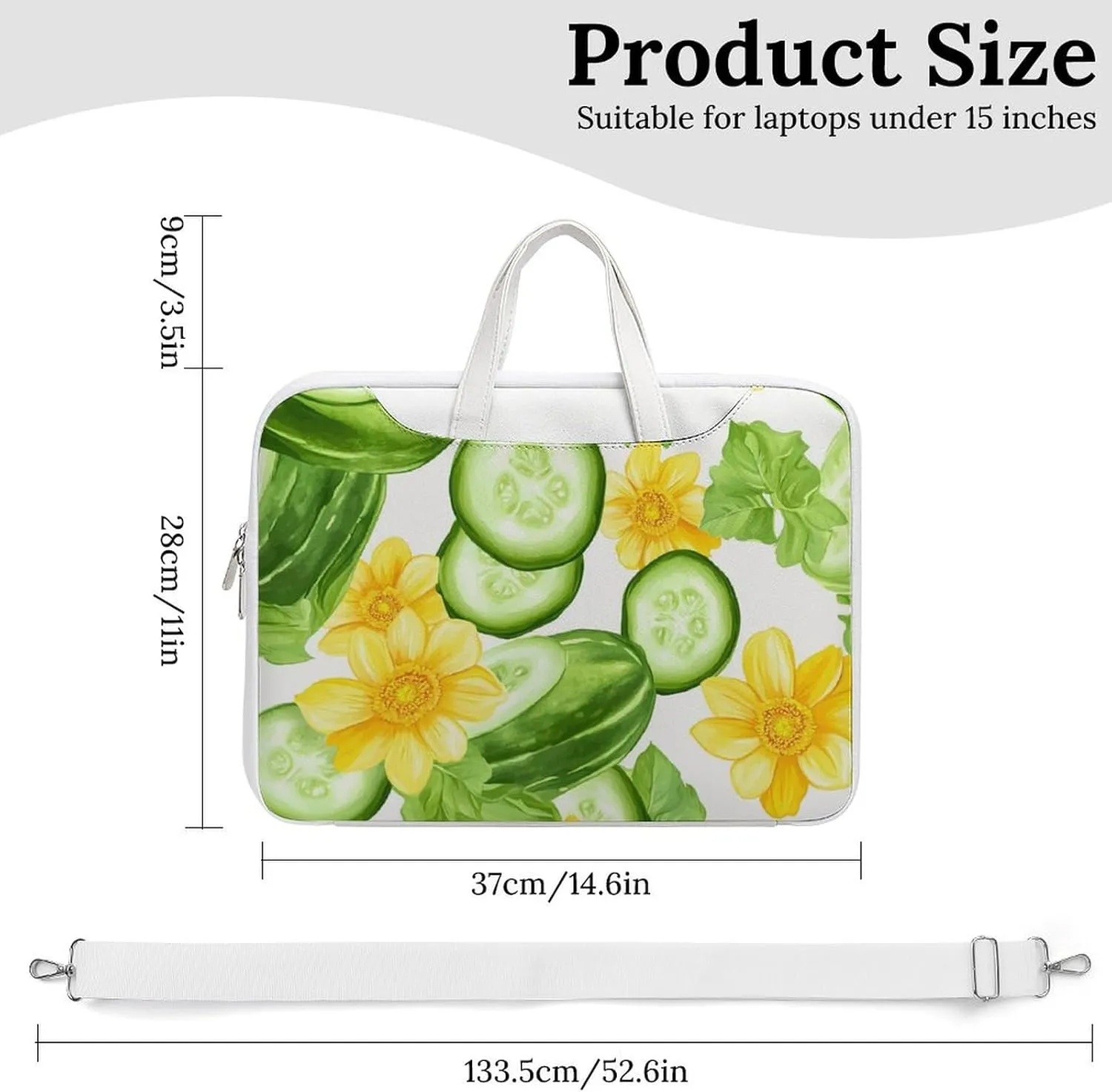 Fresh Cucumber Slices Flowers Leather Bag Laptop Case Slim Water Resistant Computer Bags with Handle Briefcase for Work