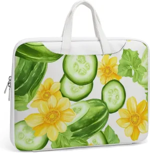 Fresh Cucumber Slices Flowers Leather Bag Laptop Case Slim Water Resistant Computer Bags with Handle Briefcase for Work