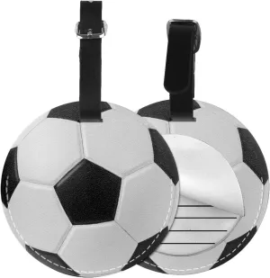 Funny Soccer Ball Printed Luggage Tags Set Suitcase Labels Sports-Themed Travel Baggage Tags with Name ID Cards 2 Packs Round Leather Tags Set Travel Accessories