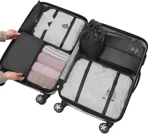 FUNSEED 7 Set Compression Packing Cubes for Travel Accessories Travel Essentials, Suitcase Luggage Organizer(Black)