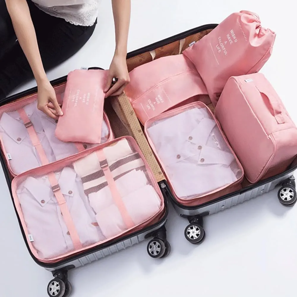 FUNSEED 7 Set Compression Packing Cubes for Travel Accessories Travel Essentials, Suitcase Luggage Organizer(White)