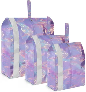 Garment Bag Closet Storage, Luggage Space Saver, Gemstone Glitter Pink Purple Yellow, Waterproof, 3 Set Travel Packing Cubes For Suitcases, Luggages Management Personnel
