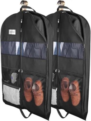 Garment Bags for Clothes, Dress Bags Covers Long Garment Bags for Storage and Travel Gusseted Hanging Suit Carriers for Women Men with Handles for Clothes, Gowns, Coats, 2 Packs