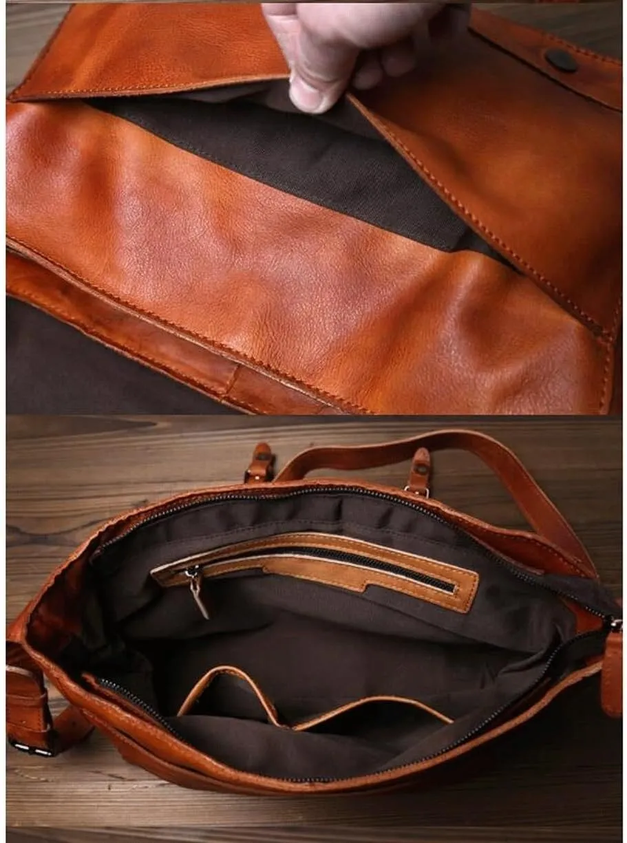 Genuine Leather Briefcases Mens Crossbody Bags Casual Daypacks Handbags Messenger Shoulder Bags 14.6Inch