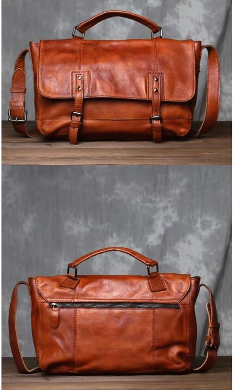 Genuine Leather Briefcases Mens Crossbody Bags Casual Daypacks Handbags Messenger Shoulder Bags 14.6Inch