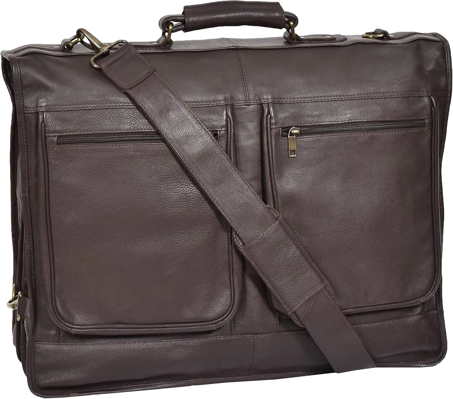Genuine Leather Suit Garment Dress Carriers Brown Travel Cabin Bag Riga, Brown, L, Suit Carrier