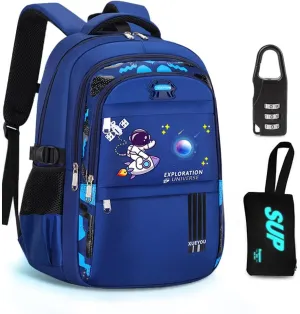 Girl Backpack for Boys. Bookbag for School with Anti-Theft Lock,Cool Backpack for Boys Includes Pencil Bag,Teenage Boys School Backpack Children Leisure Day Bag Student Book Bag Blue
