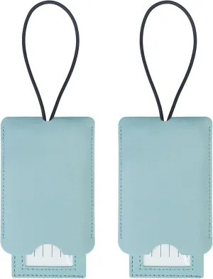 Gloppie 2 Pack Luggage Tags for Suitcases Travel Bag PU Leather Backpack Luggage Tags with Privacy Cover Light Blue