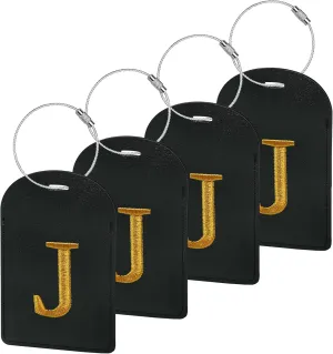 Gloppie 4 Pack Initial Luggage Tags for Suitcases, TSA Approved Letter Luggage Tag, Embroidered Monogrammed Travel Bag Tags Black Baggage Tag J