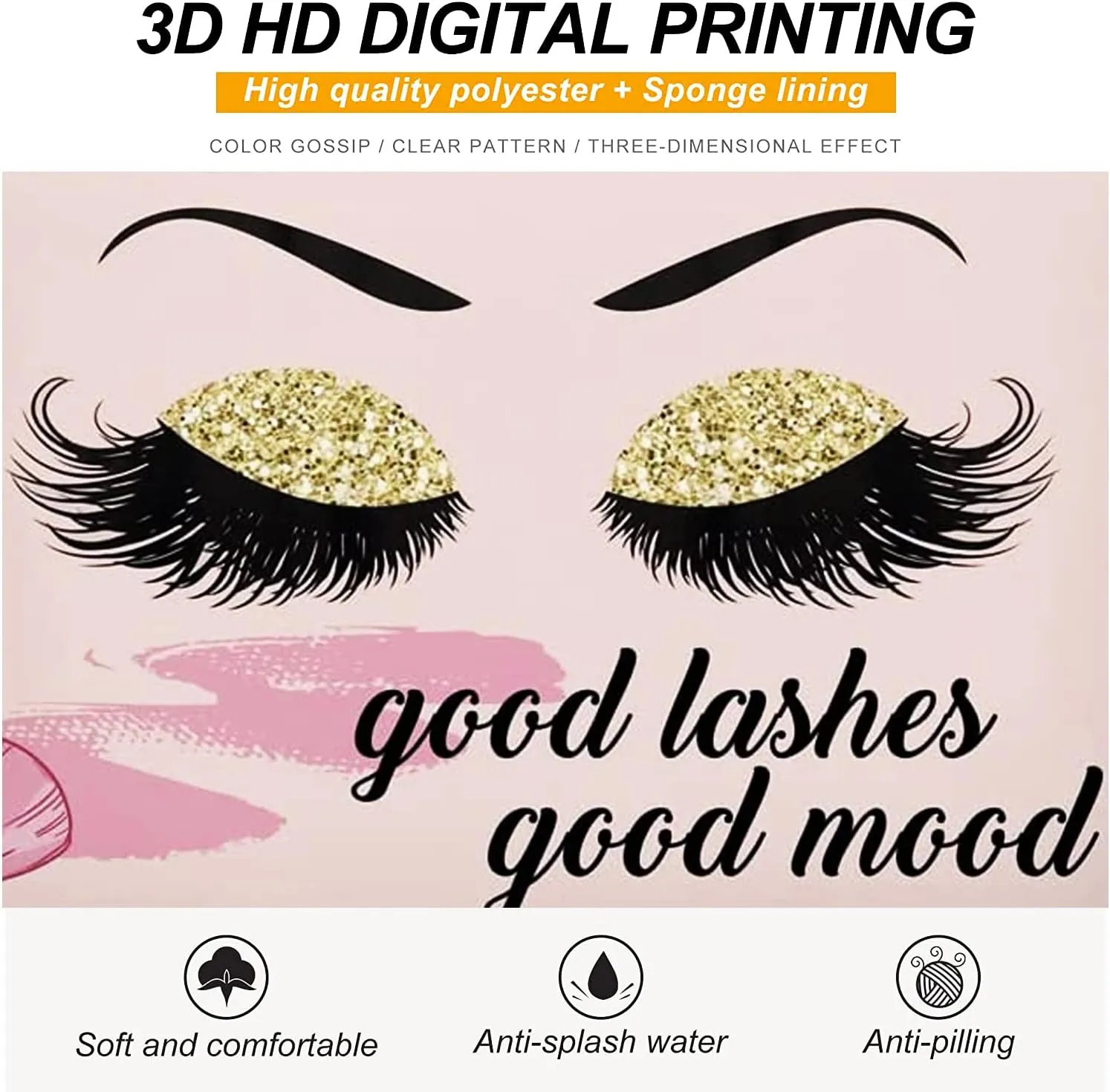 Good Lashes Good Mood Makeup Bag Eyelash Pink Cosmetic Bags for Women Inspirational Gift Small Funny Cosmetics Pouch Travel Bag Cases for Toiletries Accessories Organizer