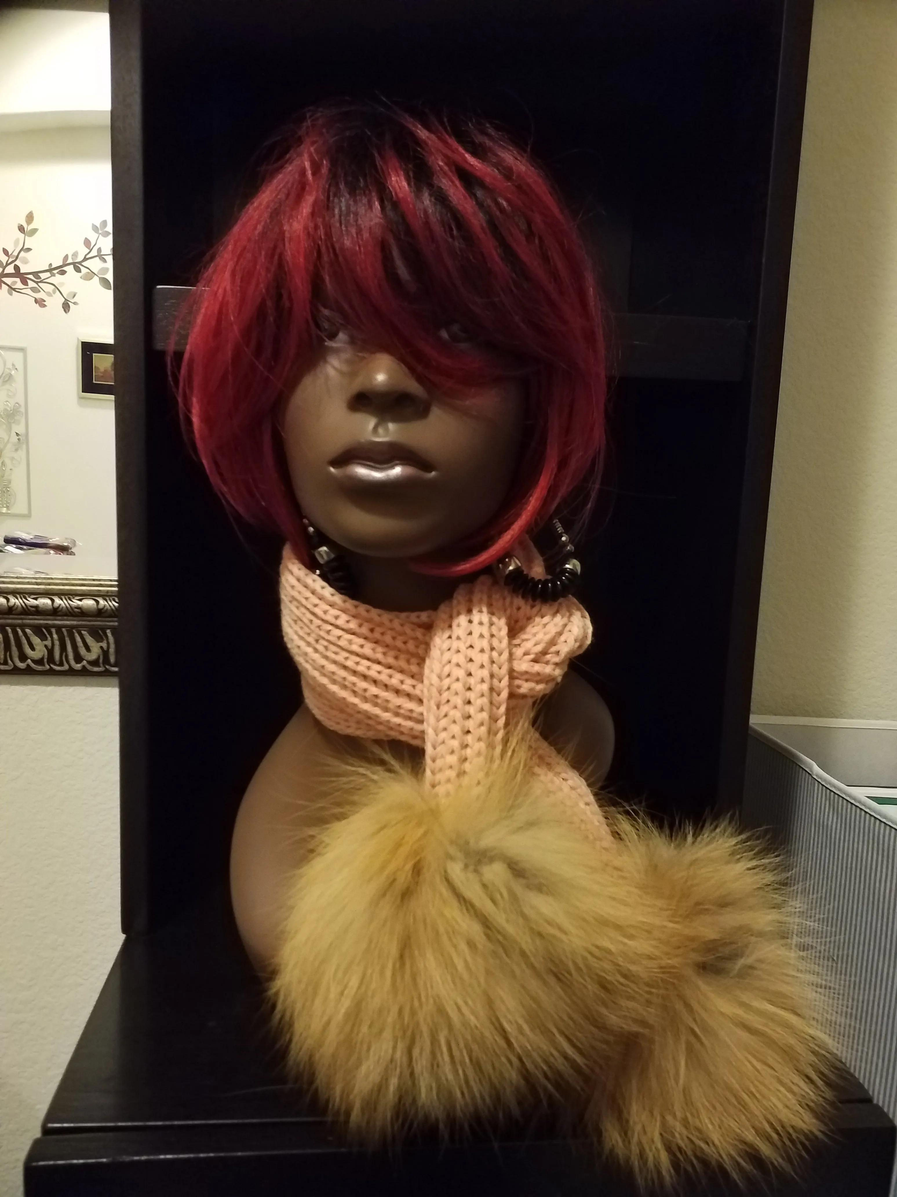 Gorgeous Ladies Knit Scarves with Fox Fur Pom Poms
