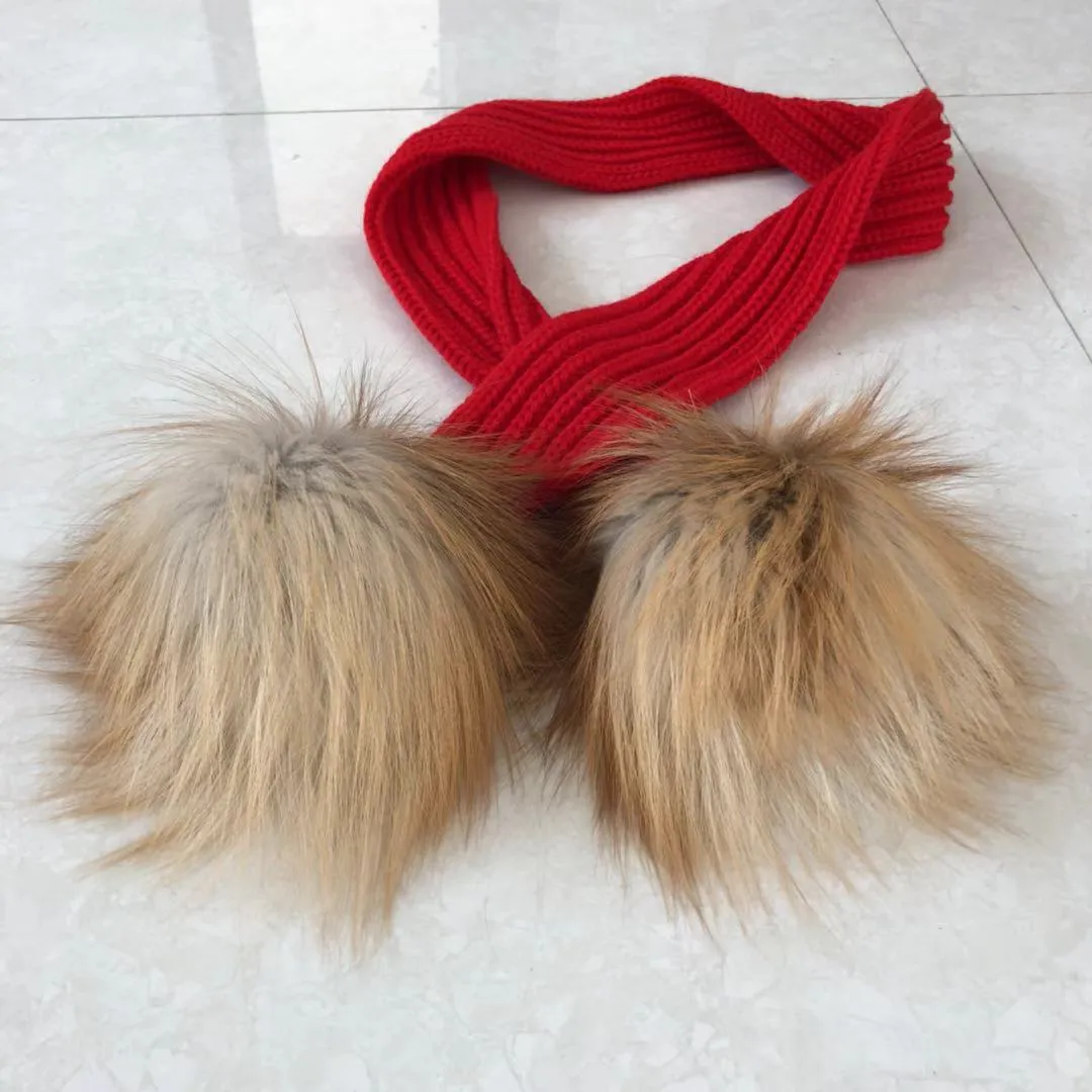 Gorgeous Ladies Knit Scarves with Fox Fur Pom Poms