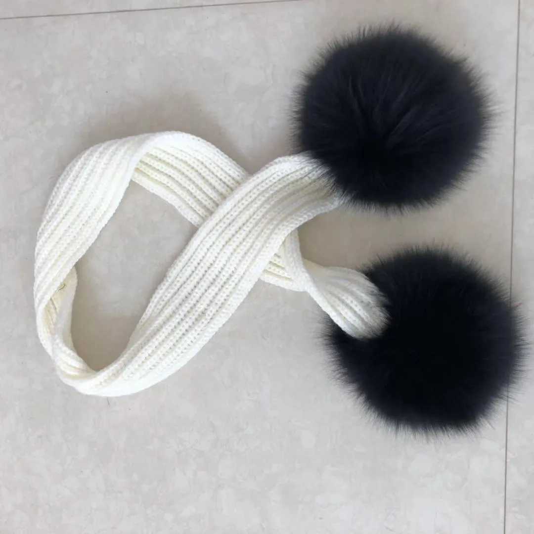 Gorgeous Ladies Knit Scarves with Fox Fur Pom Poms