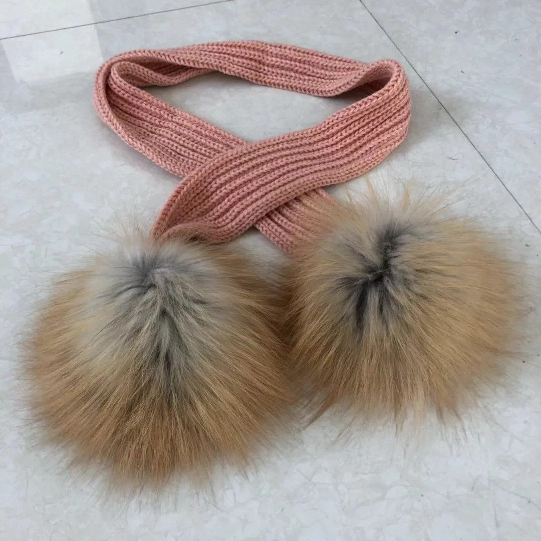 Gorgeous Ladies Knit Scarves with Fox Fur Pom Poms