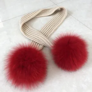 Gorgeous Ladies Knit Scarves with Fox Fur Pom Poms