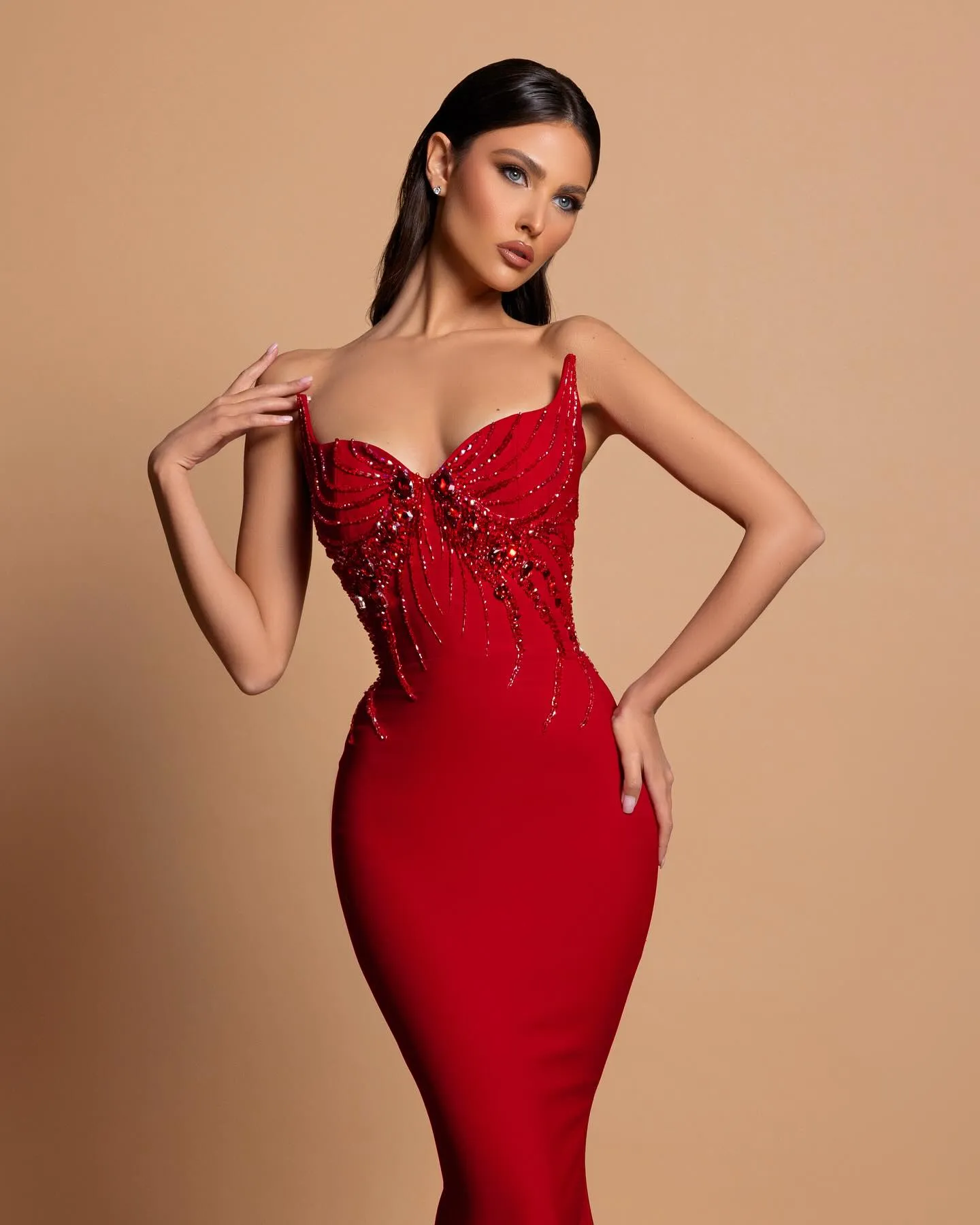 Gorgeous Satin Sleeveless Mermaid Sweetheart  Rhinestone  Long Prom Dress