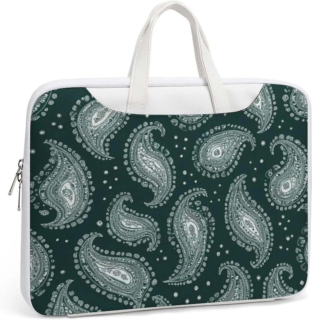 Green Paisley Pattern Leather Bag Laptop Case Slim Water Resistant Computer Bags with Handle Briefcase for Work