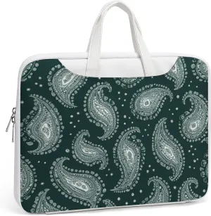 Green Paisley Pattern Leather Bag Laptop Case Slim Water Resistant Computer Bags with Handle Briefcase for Work