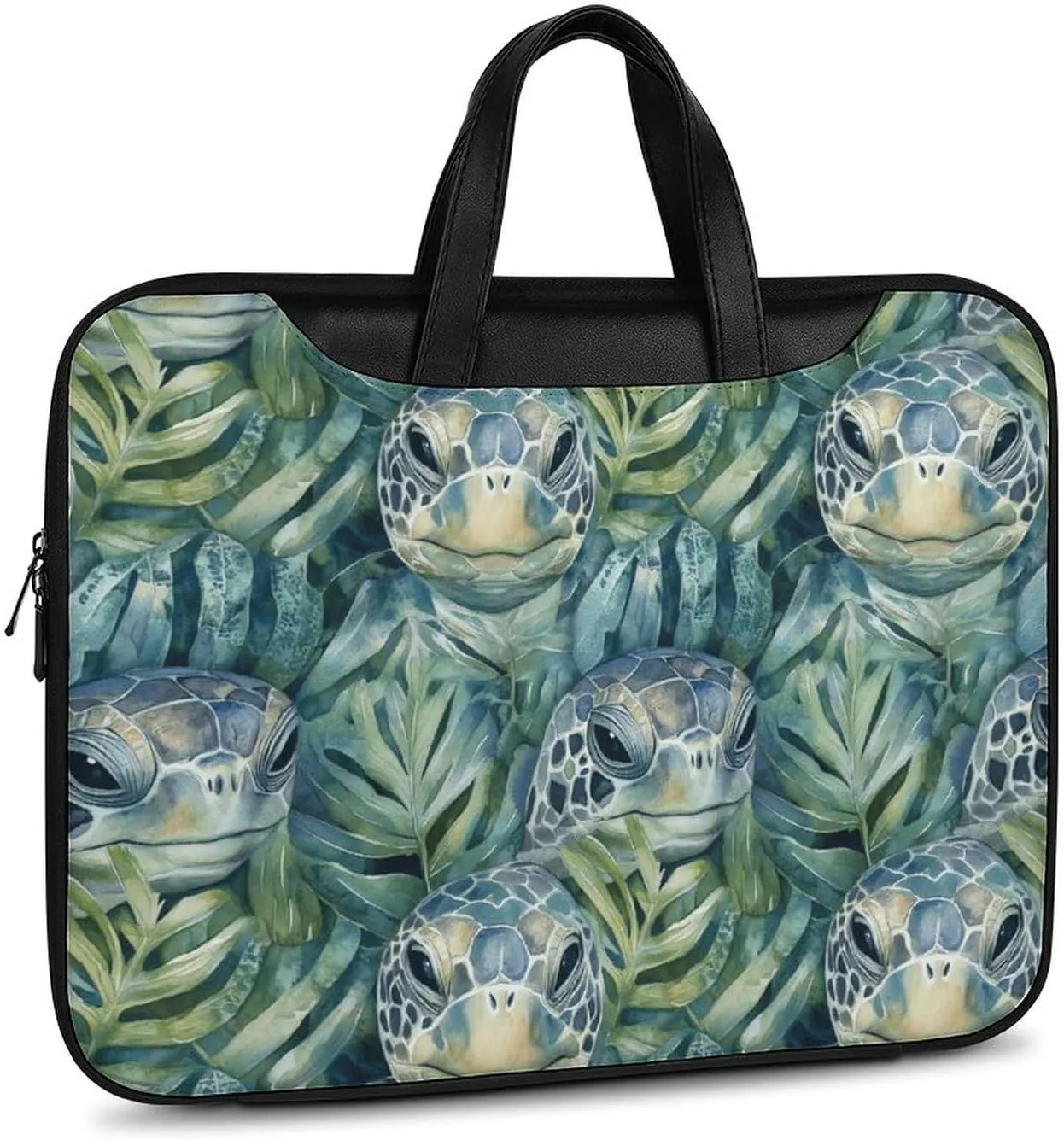 Green Turtles in Monstera Leather Bag Laptop Case Slim Water Resistant Computer Bags with Handle Briefcase for Work