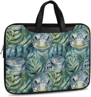 Green Turtles in Monstera Leather Bag Laptop Case Slim Water Resistant Computer Bags with Handle Briefcase for Work