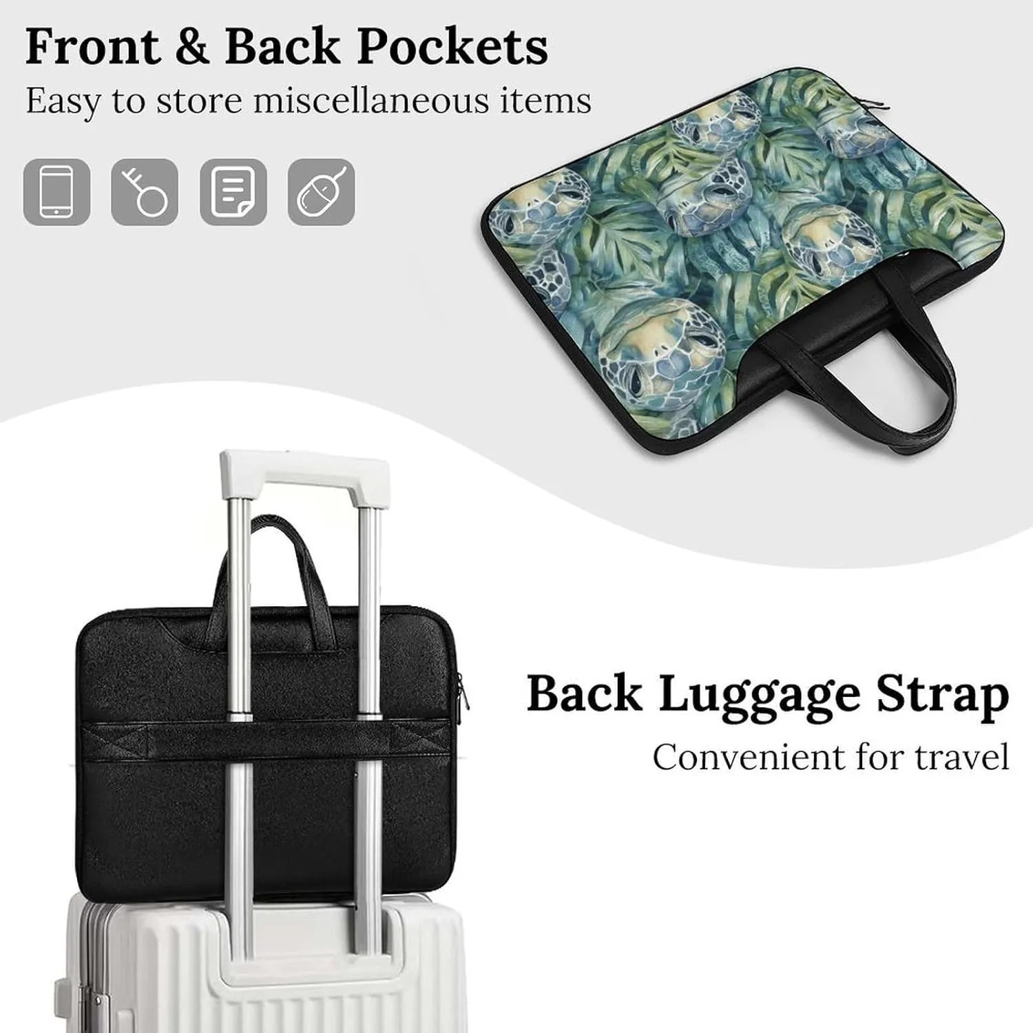 Green Turtles in Monstera Leather Bag Laptop Case Slim Water Resistant Computer Bags with Handle Briefcase for Work