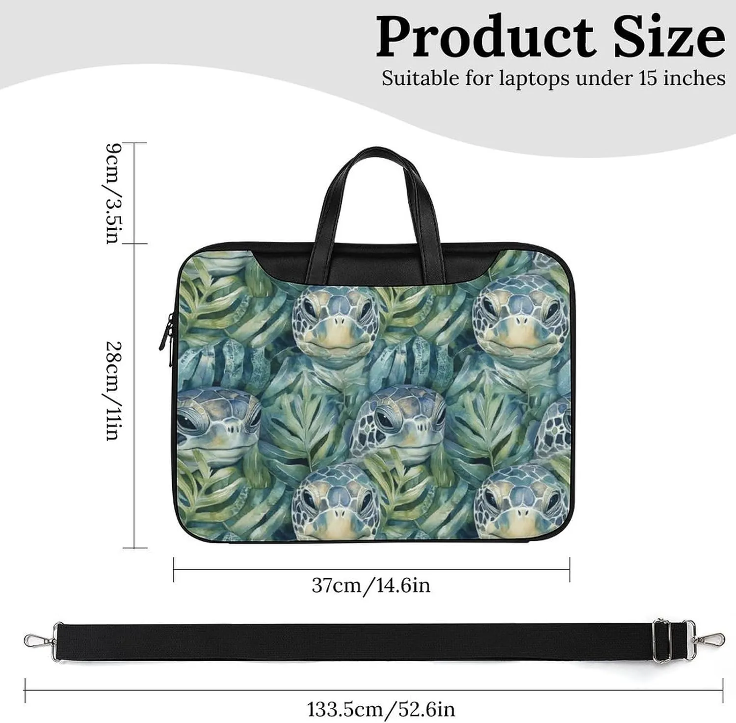 Green Turtles in Monstera Leather Bag Laptop Case Slim Water Resistant Computer Bags with Handle Briefcase for Work
