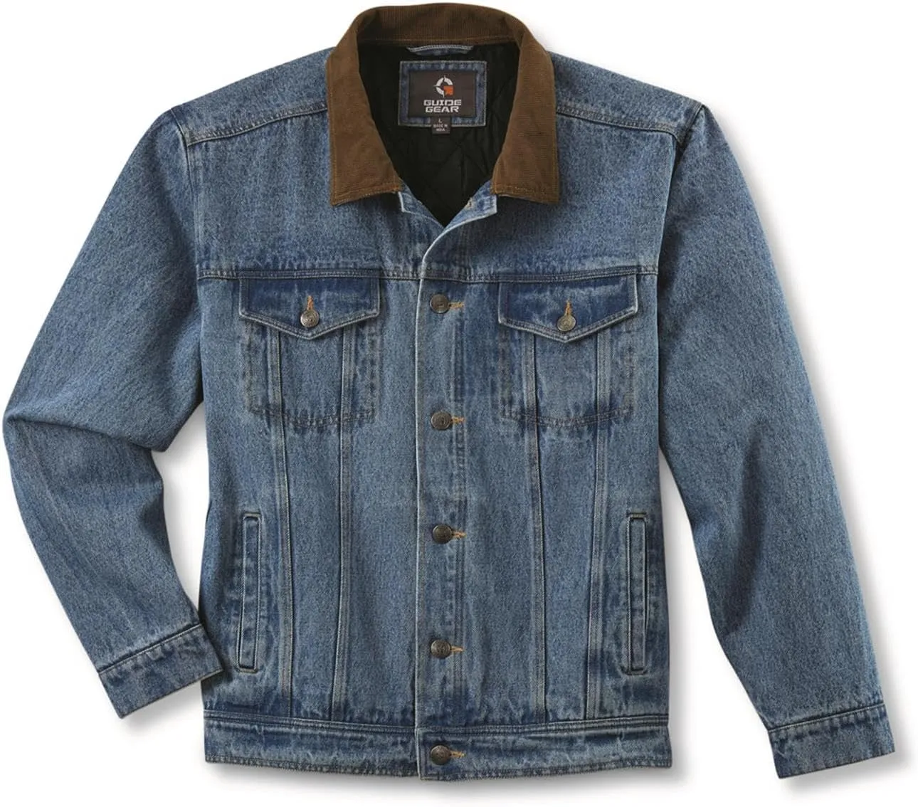 Guide Gear Mens Quilt-Lined Denim Jacket 2.0; Cotton Button Down Cowboy Jean Coat
