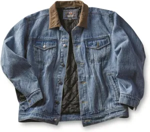 Guide Gear Mens Quilt-Lined Denim Jacket 2.0; Cotton Button Down Cowboy Jean Coat