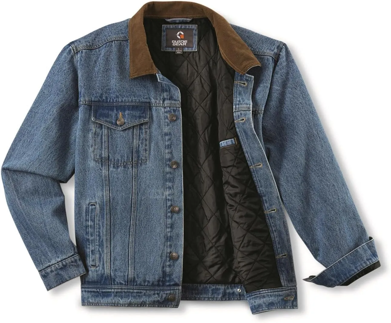 Guide Gear Mens Quilt-Lined Denim Jacket 2.0; Cotton Button Down Cowboy Jean Coat