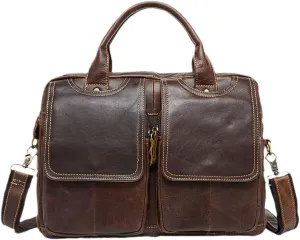 Haitpant Men 14'' Leather Briefcases Laptop Bag Business Document Computer Messenger Laptop Bag