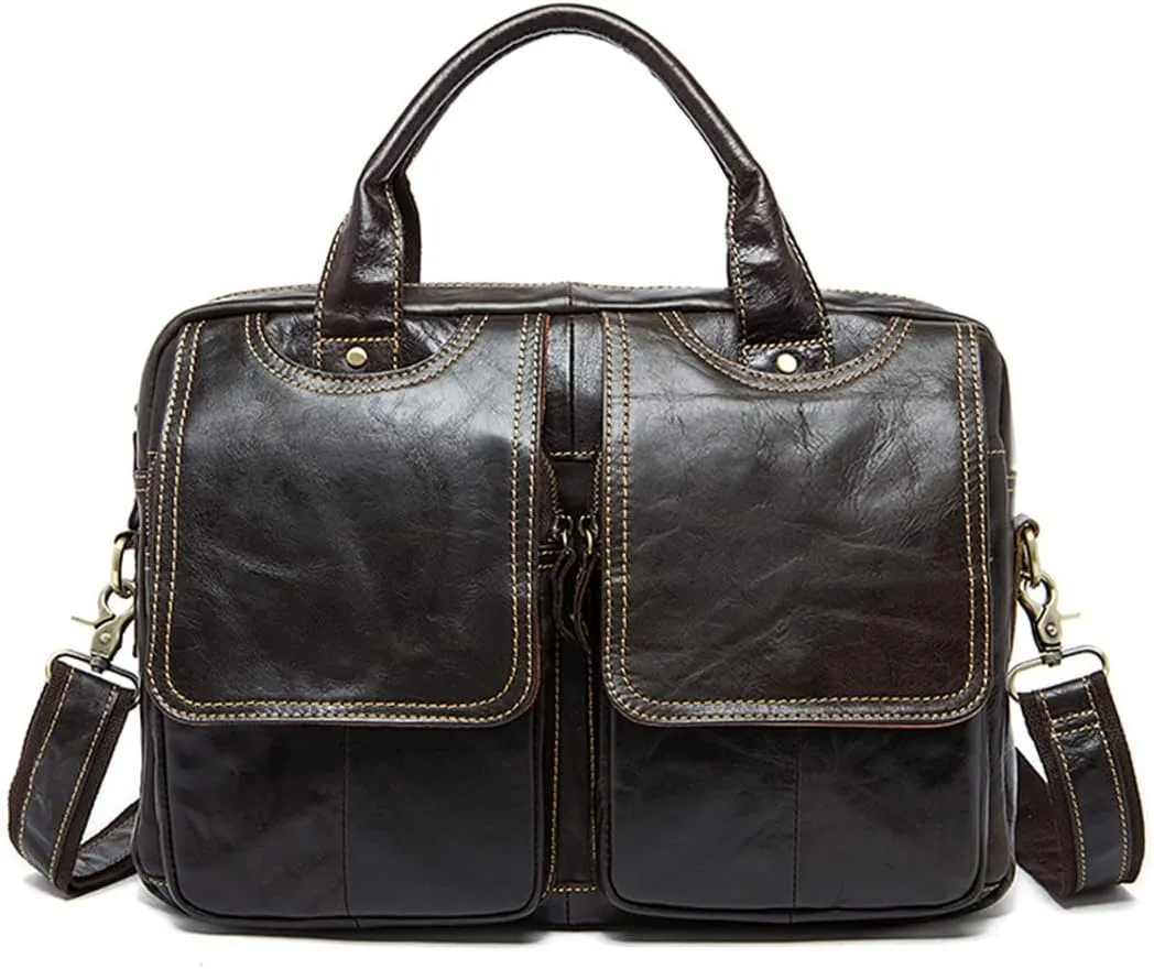 Haitpant Men 14'' Leather Briefcases Laptop Bag Business Document Computer Messenger Laptop Bag