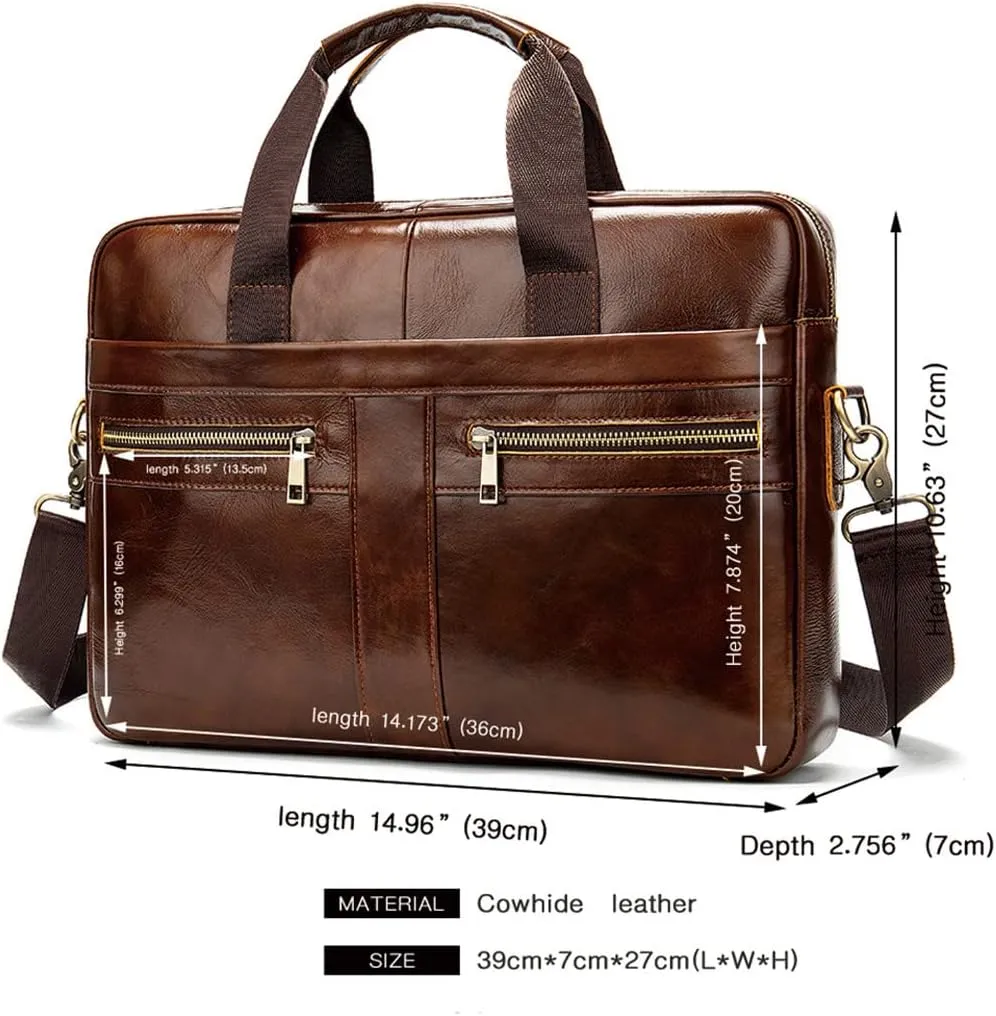 Haitpant Men's Genuine Leather Briefcase Laptop Bag Natural Leather Messenger Briefcases Bags