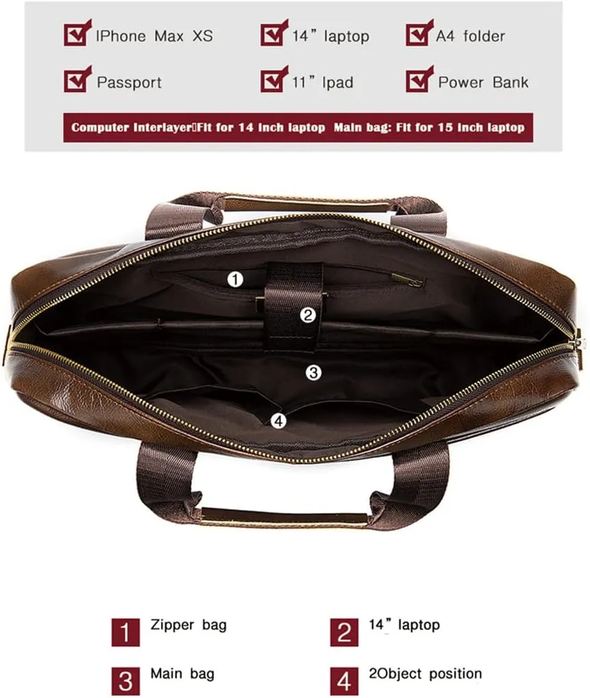 Haitpant Men's Genuine Leather Briefcase Laptop Bag Natural Leather Messenger Briefcases Bags