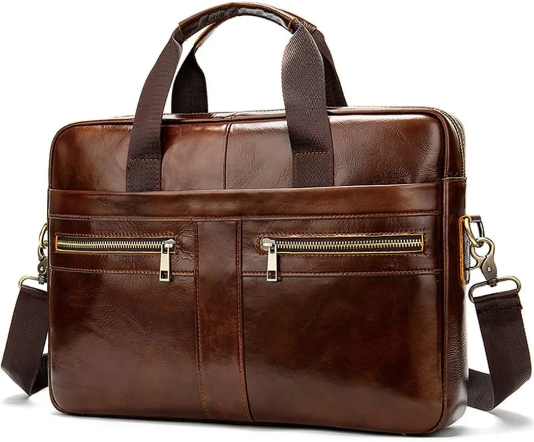 Haitpant Men's Genuine Leather Briefcase Laptop Bag Natural Leather Messenger Briefcases Bags