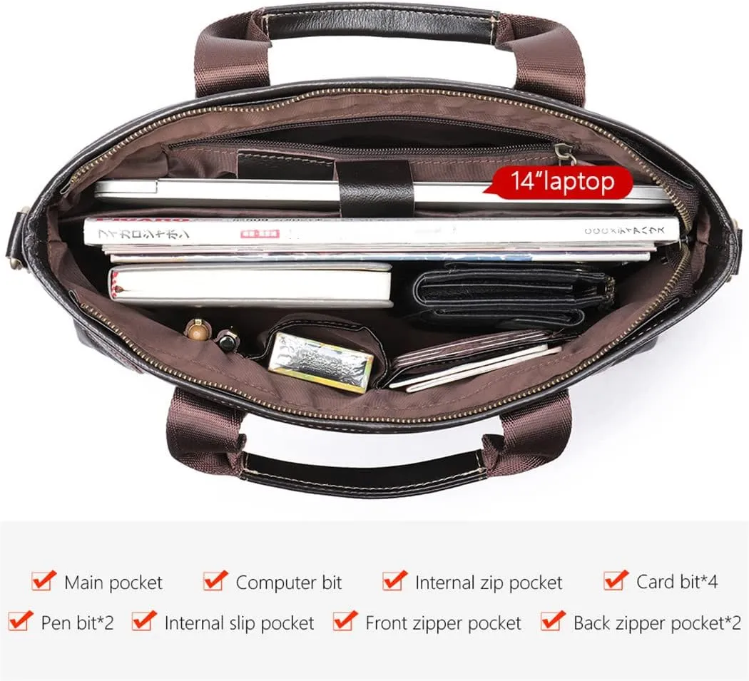Haitpant Men's Leather Briefcases Bags Genuine Leather Laptop Shoulder Messenger Document Bags