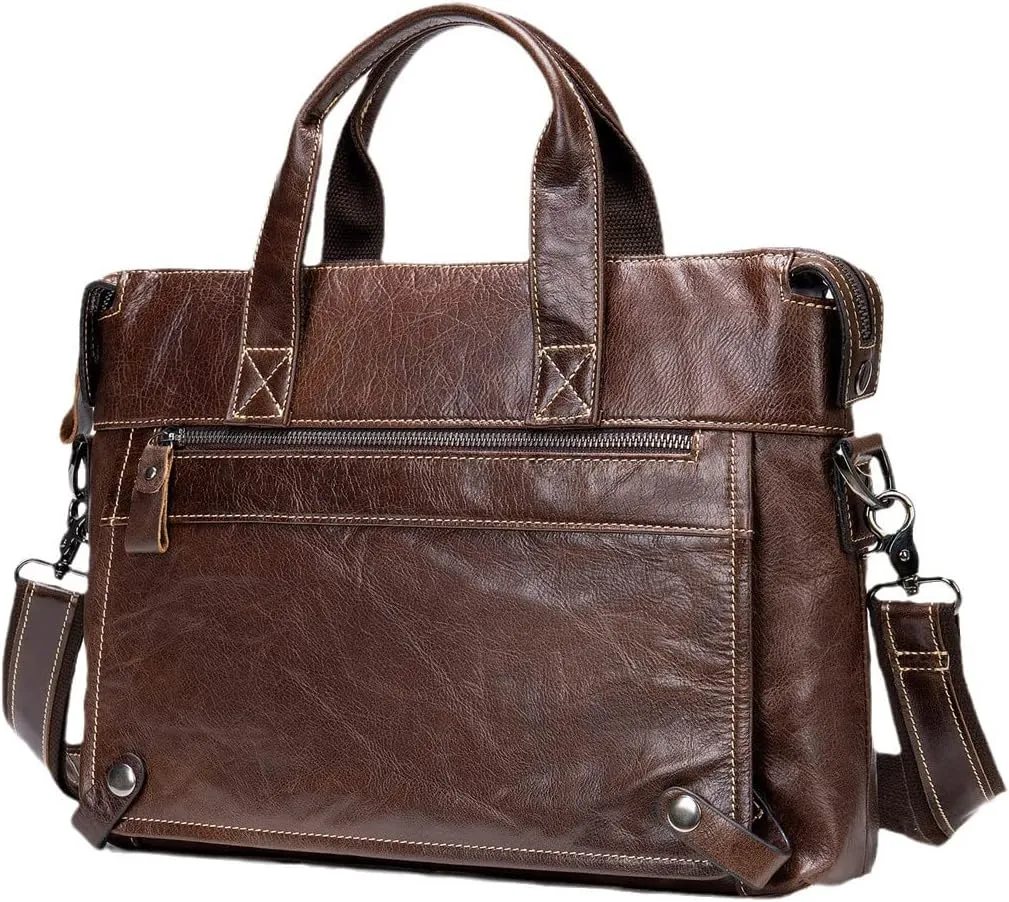 Haitpant Men's Leather Briefcases Bags Genuine Leather Laptop Shoulder Messenger Document Bags